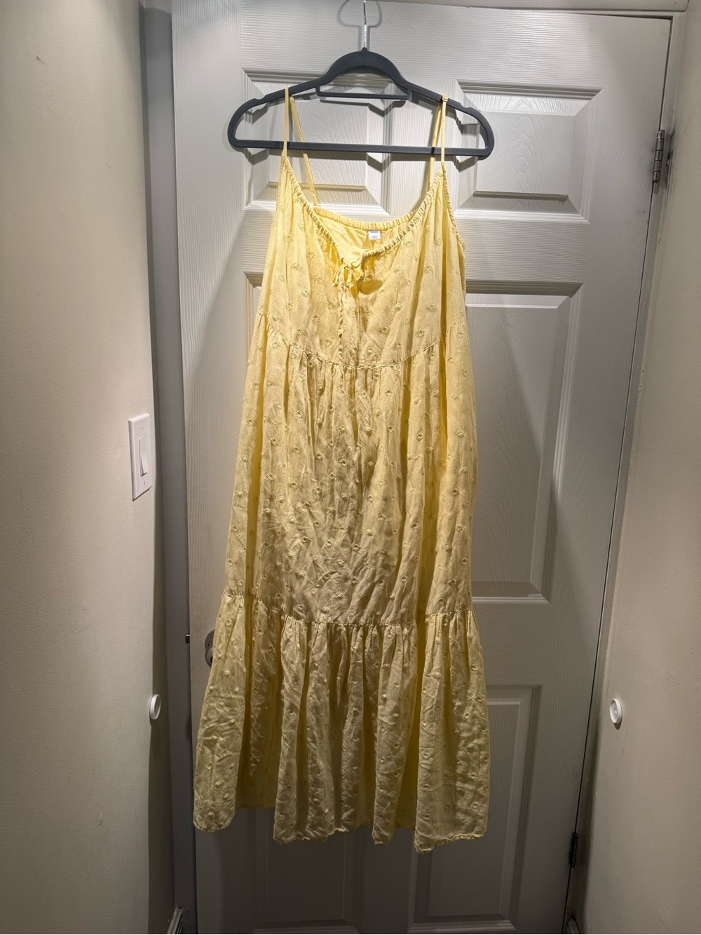 Yellow Spaghetti-Strap Eyelet Maxi Dress